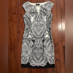 Liz Claiborne Career Women’s Cap sleeve Black and White Paisley Dress Size 6